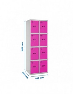 Armario Taquilla SIMON LOCKER Profesional Monobloque 4 Puerta 2/8 300 (600) Gris/Rosa | Taquilla metálica SimonLocker para vestu