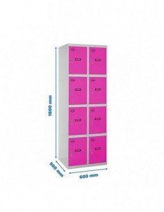 Armario Taquilla SIMON LOCKER Profesional Monobloque 4 Puerta 2/8 300 (600) Gris/Rosa | Taquilla metálica SimonLocker para vestu