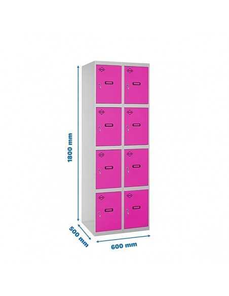Armario Taquilla SIMON LOCKER Profesional Monobloque 4 Puerta 2/8 300 (600) Gris/Rosa | Taquilla metálica SimonLocker para vestu