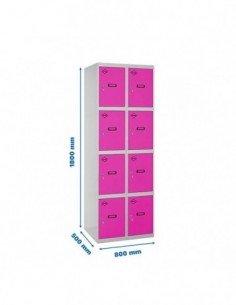 Armario Taquilla SIMON LOCKER Profesional Monobloque 4 Puerta 2/8 400 (800) Gris/Rosa | Taquilla metálica SimonLocker para vestu