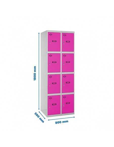 Armario Taquilla SIMON LOCKER Profesional Monobloque 4 Puerta 2/8 400 (800) Gris/Rosa | Taquilla metálica SimonLocker para vestu