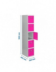 Armario Taquilla SIMON LOCKER Profesional Monobloque 5 Puerta 1/5 300 Gris/Rosa | Taquilla metálica SimonLocker para vestuarios 