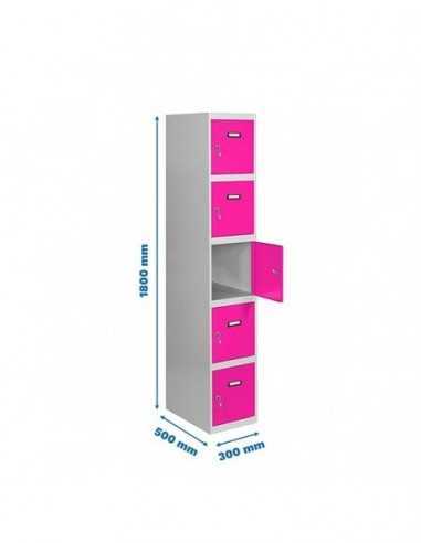 Armario Taquilla SIMON LOCKER Profesional Monobloque 5 Puerta 1/5 300 Gris/Rosa | Taquilla metálica SimonLocker para vestuarios 