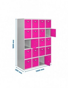 Armario Taquilla SIMON LOCKER Profesional Monobloque 5 Puerta 4/20 300 (1200)Gris/Rosa | Taquilla metálica SimonLocker para vest
