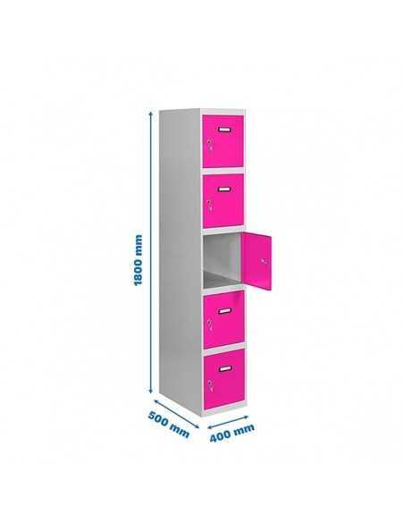 Armario Taquilla SIMON LOCKER Profesional Monobloque 5 Puerta 1/5 400 Gris/Rosa | Taquilla metálica SimonLocker para vestuarios 