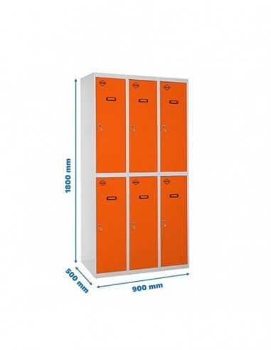 Armario Taquilla SIMON LOCKER Profesional Monobloque Tandem 3/6 300 (900) Gris/Naranja | Taquilla metálica SimonLocker para vest