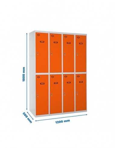 Armario Taquilla SIMON LOCKER Profesional Monobloque Tandem 4/8 300 (1200) Gris/Naranja | Taquilla metálica SimonLocker para ves