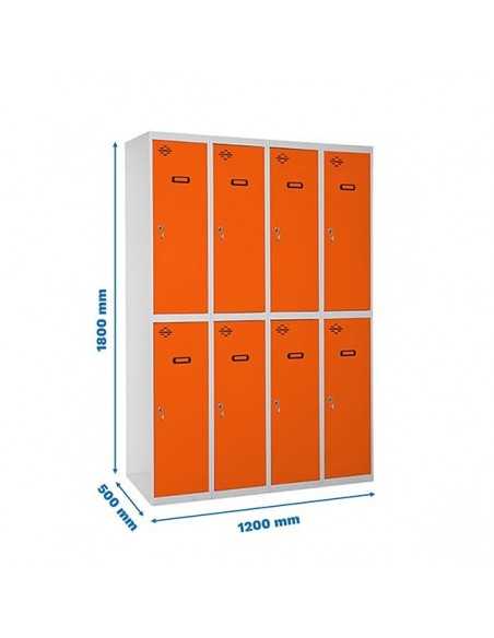 Armario Taquilla SIMON LOCKER Profesional Monobloque Tandem 4/8 300 (1200) Gris/Naranja | Taquilla metálica SimonLocker para ves