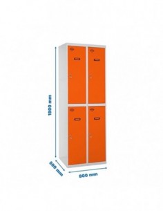 Armario Taquilla SIMON LOCKER Profesional Monobloque Tandem 2/4 400 (800) Gris/Naranja | Taquilla metálica SimonLocker para vest