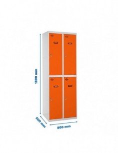 Armario Taquilla SIMON LOCKER Profesional Monobloque Tandem 2/4 400 (800) Gris/Naranja | Taquilla metálica SimonLocker para vest