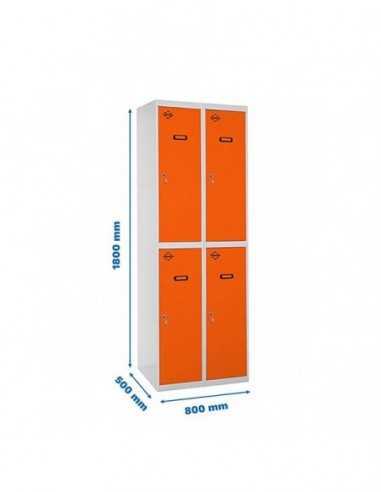 Armario Taquilla SIMON LOCKER Profesional Monobloque Tandem 2/4 400 (800) Gris/Naranja | Taquilla metálica SimonLocker para vest