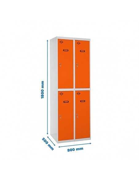 Armario Taquilla SIMON LOCKER Profesional Monobloque Tandem 2/4 400 (800) Gris/Naranja | Taquilla metálica SimonLocker para vest