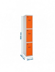 Armario Taquilla SIMON LOCKER Profesional Monobloque 3 Puerta 1/3 300 Gris/Naranja | Taquilla metálica SimonLocker para vestuari