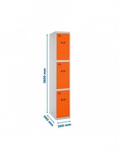 Armario Taquilla SIMON LOCKER Profesional Monobloque 3 Puerta 1/3 300 Gris/Naranja | Taquilla metálica SimonLocker para vestuari