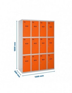 Armario Taquilla SIMON LOCKER Profesional Monobloque 3 Puerta 4/12 300 (1200)Gris/Naranja | Taquilla metálica SimonLocker para v