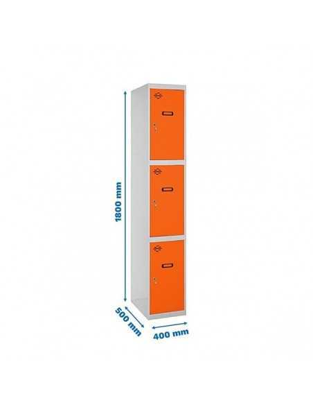 Armario Taquilla SIMON LOCKER Profesional Monobloque 3 Puerta 1/3 400 Gris/Naranja | Taquilla metálica SimonLocker para vestuari