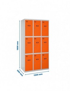 Armario Taquilla SIMON LOCKER Profesional Monobloque 3 Puerta 3/9 400 (1200) Gris/Naranja | Taquilla metálica SimonLocker para v