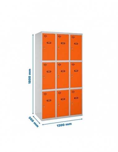 Armario Taquilla SIMON LOCKER Profesional Monobloque 3 Puerta 3/9 400 (1200) Gris/Naranja | Taquilla metálica SimonLocker para v