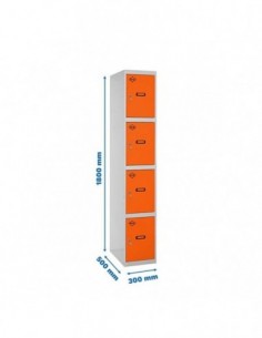 Armario Taquilla SIMON LOCKER Profesional Monobloque 4 Puerta 1/4 300 Gris/Naranja | Taquilla metálica SimonLocker para vestuari