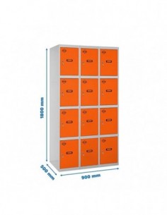 Armario Taquilla SIMON LOCKER Profesional Monobloque 4 Puerta 3/12 300 (900) Gris/Naranja | Taquilla metálica SimonLocker para v