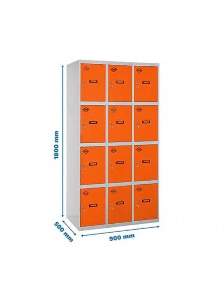 Armario Taquilla SIMON LOCKER Profesional Monobloque 4 Puerta 3/12 300 (900) Gris/Naranja | Taquilla metálica SimonLocker para v