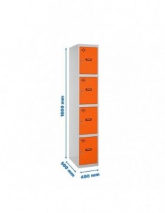 Armario Taquilla SIMON LOCKER Profesional Monobloque 4 Puerta 1/4 400 Gris/Naranja | Taquilla metálica SimonLocker para vestuari