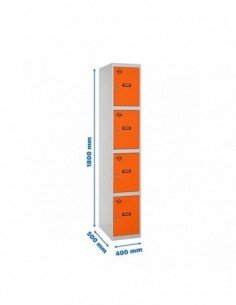 Armario Taquilla SIMON LOCKER Profesional Monobloque 4 Puerta 1/4 400 Gris/Naranja | Taquilla metálica SimonLocker para vestuari