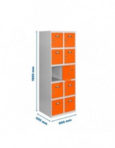 Armario Taquilla SIMON LOCKER Profesional Monobloque 5 Puerta 2/10 400 (800) Gris/Naranja | Taquilla metálica SimonLocker para v