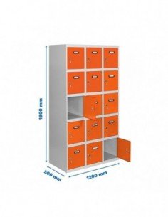 Armario Taquilla SIMON LOCKER Profesional Monobloque 5 Puerta 3/15 400 (1200)Gris/Naranja | Taquilla metálica SimonLocker para v