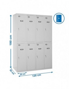 Armario Taquilla SIMON LOCKER PROF.Monobloque Tandem 4/8 300 (1200) Gris | Taquilla metálica SimonLocker para vestuarios y ofici