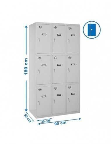 Armario Taquilla SIMON LOCKER PROF.Monobloque 3 PUERTA 3/9 300 (900) Gris | Taquilla metálica SimonLocker para vestuarios y ofic