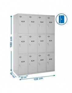 Armario Taquilla SIMON LOCKER PROF.Monobloque 3 PUERTA 4/12 300 (1200) Gris | Taquilla metálica SimonLocker para vestuarios y of