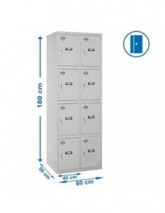 Armario Taquilla SIMON LOCKER PROF.Monobloque 4 PUERTA 2/8 400 (800) Gris | Taquilla metálica SimonLocker para vestuarios y ofic