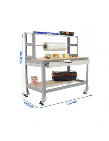 Mesa de Trabajo SIMONWORK con Ruedas BT 4 box 900 gris/madera