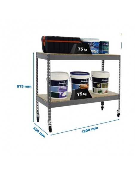 Estantería SIMONRACK Ecoforte con Ruedas 1204-2 chipboard 900 gris/Madera