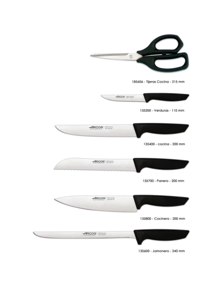 Juego de Cocina Arcos 136100 – Serie Niza 5 cuchillos + Tijeras + Taco