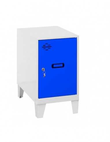 Armario Taquilla SIMON LOCKER Monobloque Mini 475x300x500 + pies Blanco/Azul | Taquilla metálica SimonLocker para vestuarios y o