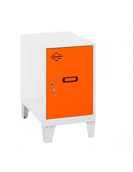 Armario Taquilla SIMON LOCKER Monobloque Mini 475x300x500 + pies Blanco/Naranja | Taquilla metálica SimonLocker para vestuarios 