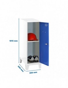 Armario Taquilla SIMON LOCKER Monobloque Mini + BAN. 915x300x500+PIES BL/AZ | Taquilla metálica SimonLocker para vestuarios y of 2
