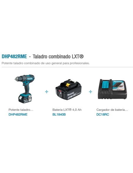 TALADRO DHP482RME COMBINADO 18V 4.0AH MAKITA