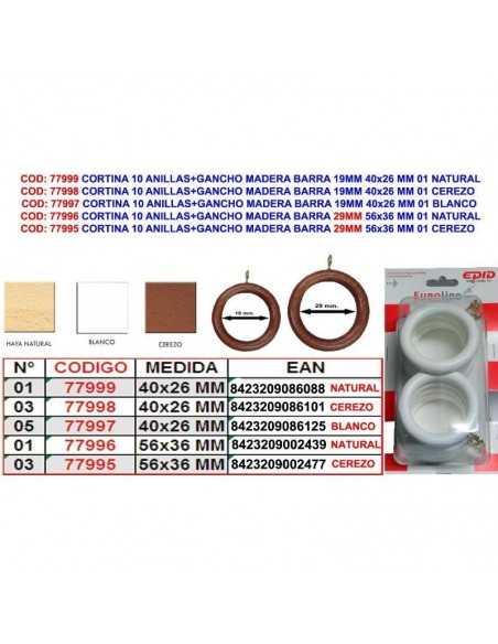 Anilla cortina EPID Natural 10 unidades 56 x 36mm | Compra