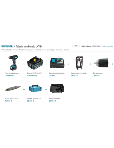 TALADRO DHP485RTJ COMBINADO BL 18V MAKITA