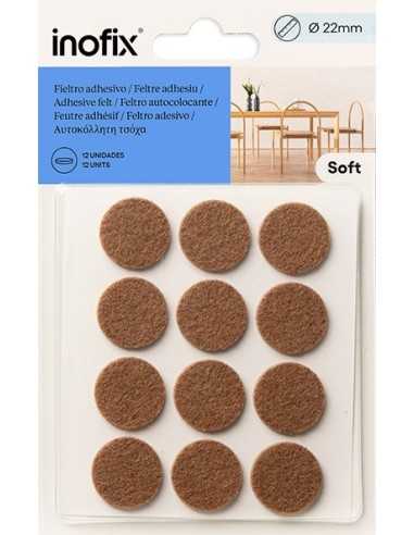 Fieltro sintético adhesivo INOFIX 12 piezas circulares de 3x22mm Marrón | Haz tu pedido