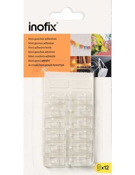 Ganchos Mini INOFIX transparentes 12 ganchos 14 plaquitas | Mejora tu hogar hoy