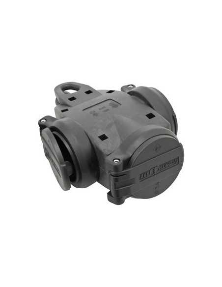 Triple schuko de goma con tapas 16A 250V negro Ref. 01471 | Cómpralo online