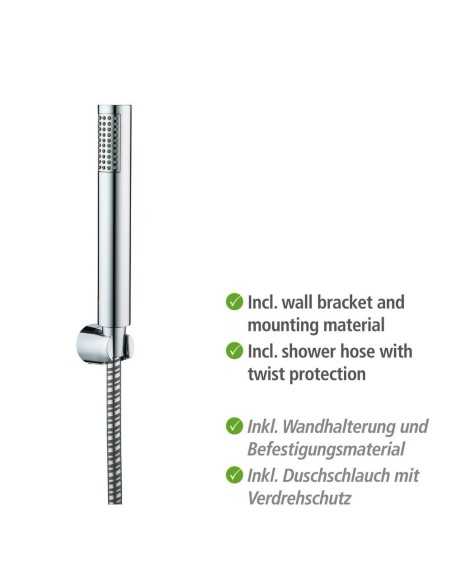 Cabezal ducha + Flexo + Soporte WENKO Basic Line Inoxidable