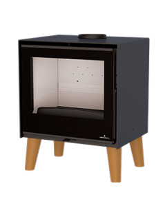ESTUFA ARUS CON INTERIOR EN FIRETEK, CRISTAL VISION Y PATAS EN MADERA 2