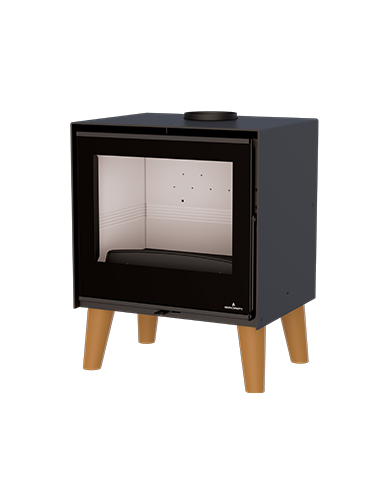 ESTUFA ARUS CON INTERIOR EN FIRETEK, CRISTAL VISION Y PATAS EN MADERA
