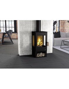 ESTUFA ESTRELLA VERTICAL CON TRES CRISTALES Y LEÑERO