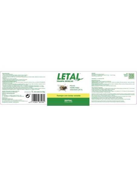LETAL TRAMPA MOSCAS 1LITRO + SOBRE ATRAYENTE 20GR ZOTAL